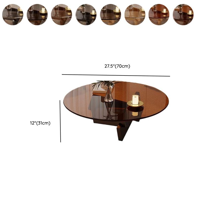 Round Glass Coffee Table with Solid Wood Abstract Base T4353