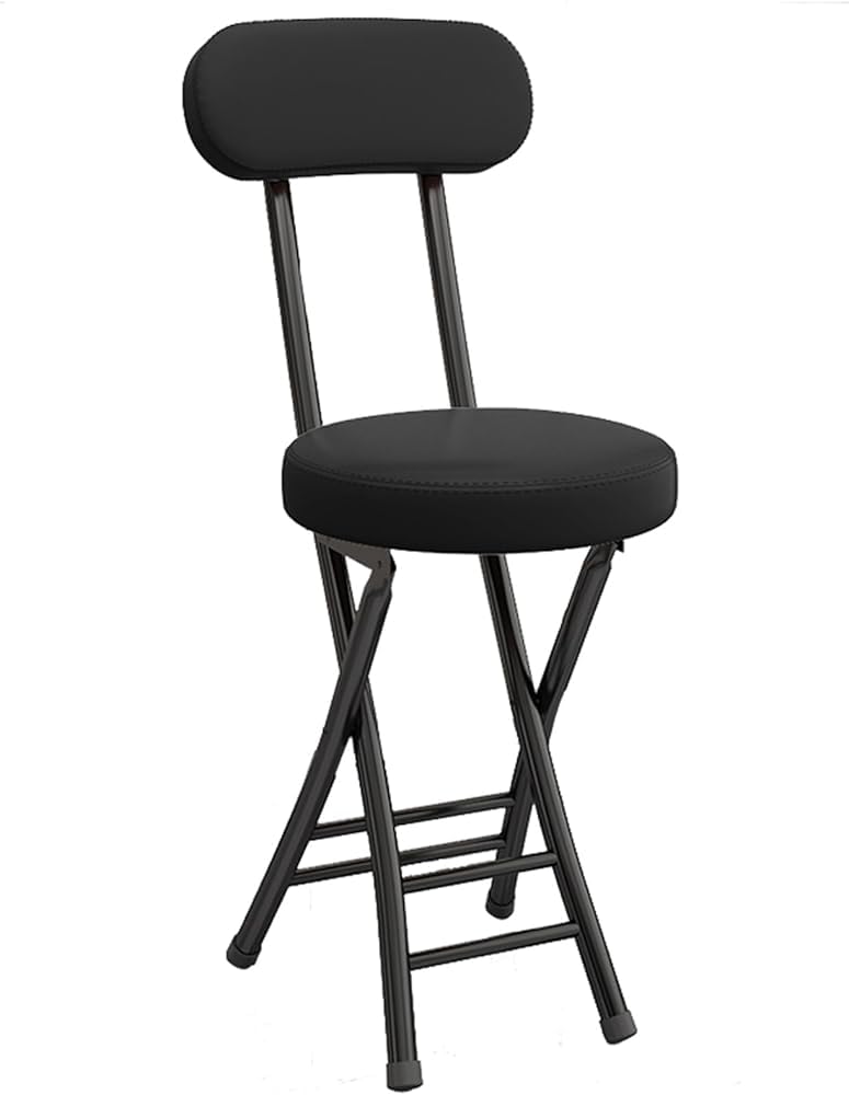 Black Cushioned Leather Portable Folding Stool with Backrest D3199