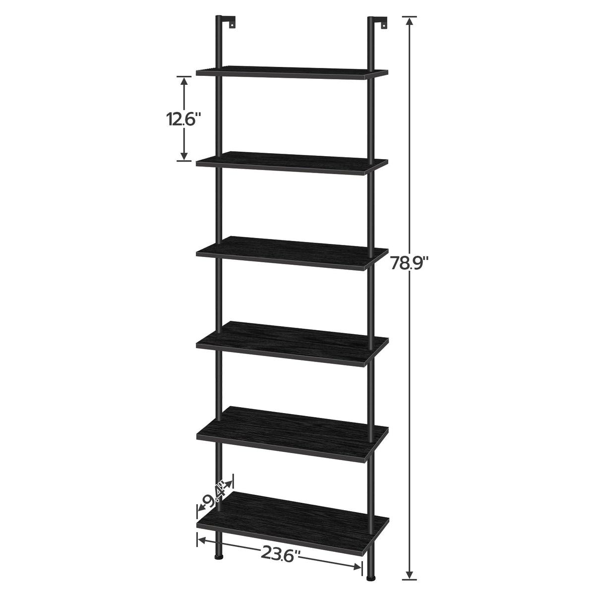 6-Tier Wall Mounted Wooden Ladder Shelf W383