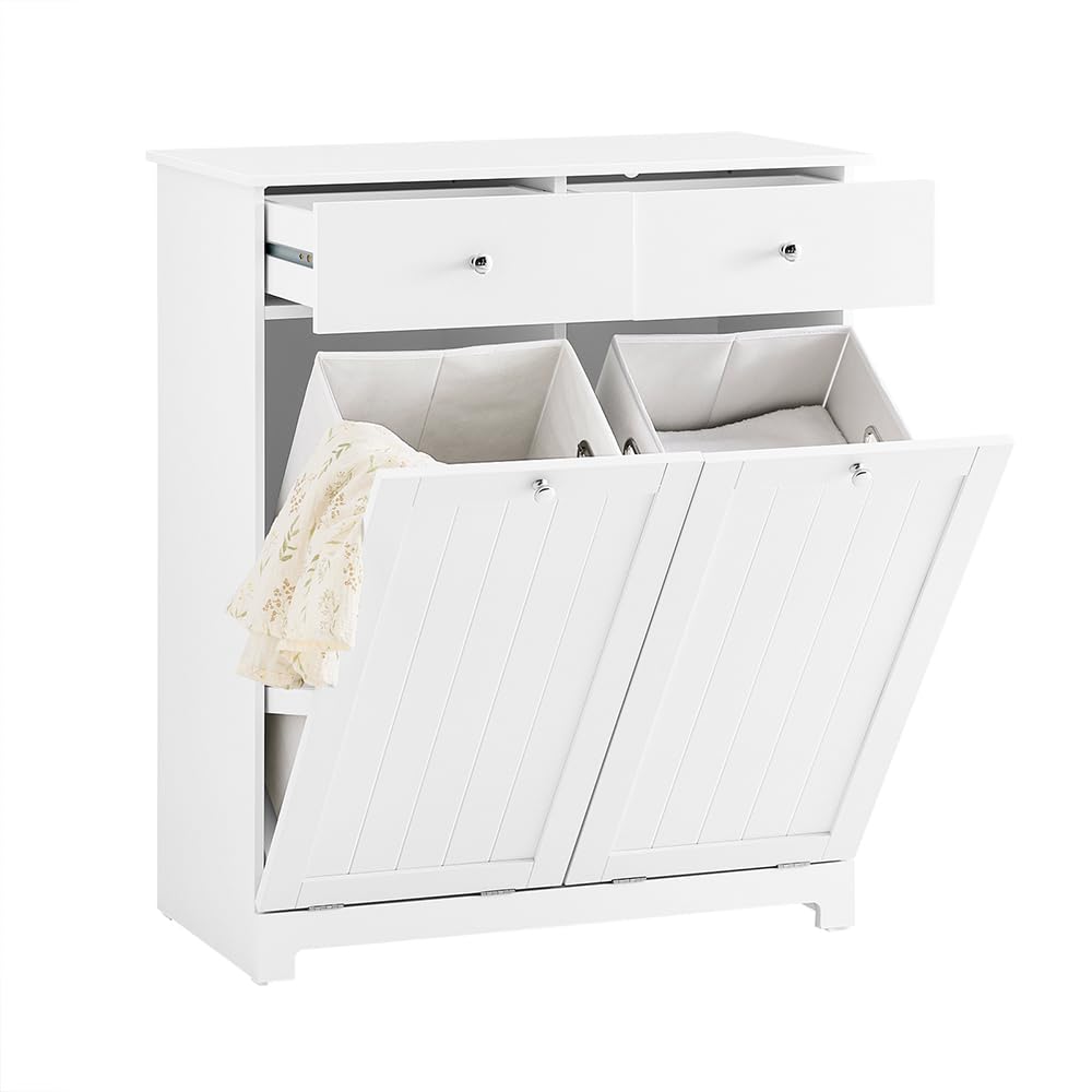 White Laundry Hamper Cabinet with 2 Baskets Z157199