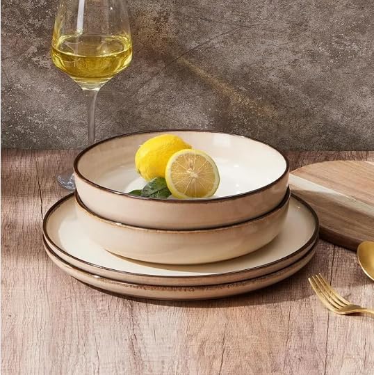 Sandy Beige Ceramic Pasta Bowls Set of 4 X464435