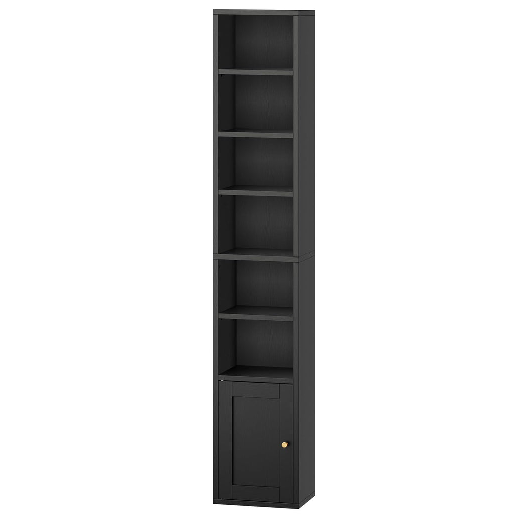 7-Tier Narrow Bookshelf with Door and Storage Cabinet, Black D174297