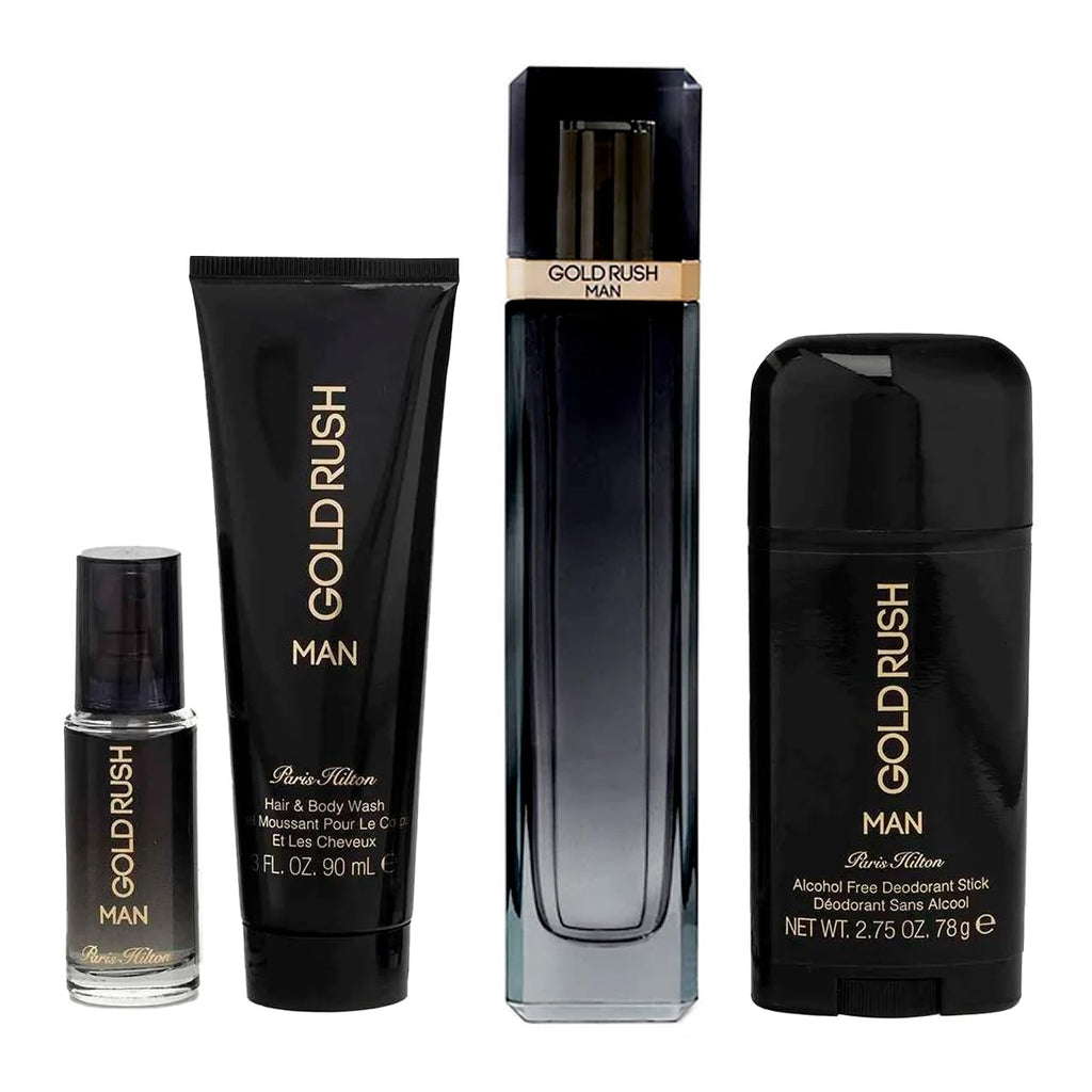 3.4 oz EDT Spray 0.5 oz EDT Spray 3.0 oz Hair Body Wash 2.75 oz Deodorant Stick 4 Pc Gift Set G453