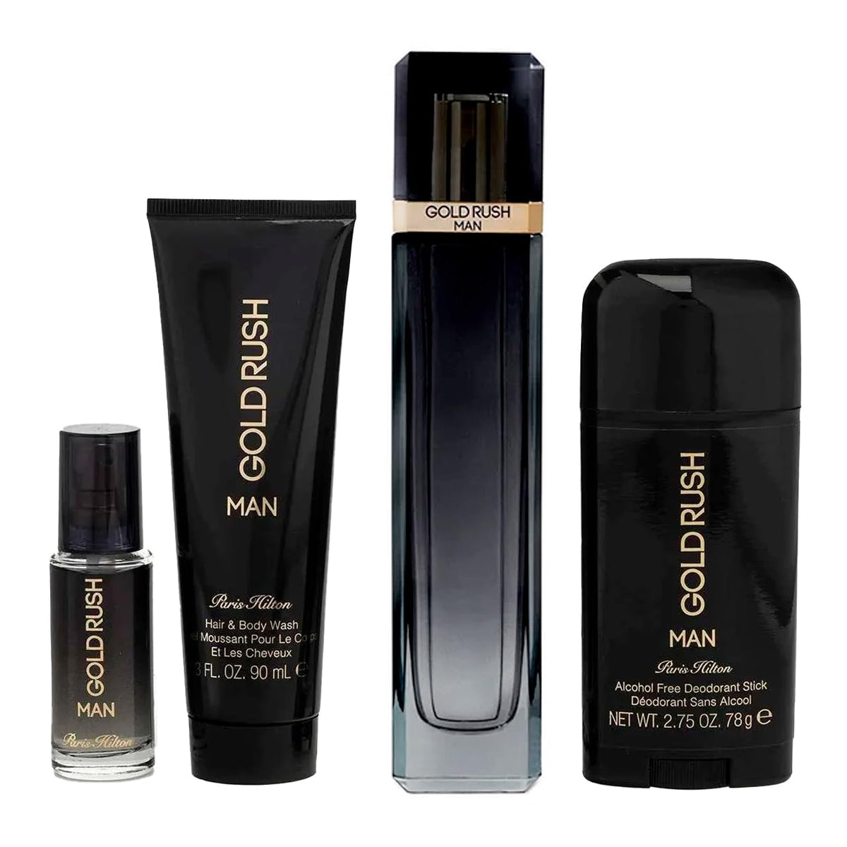 3.4 oz EDT Spray 0.5 oz EDT Spray 3.0 oz Hair Body Wash 2.75 oz Deodorant Stick 4 Pc Gift Set G453