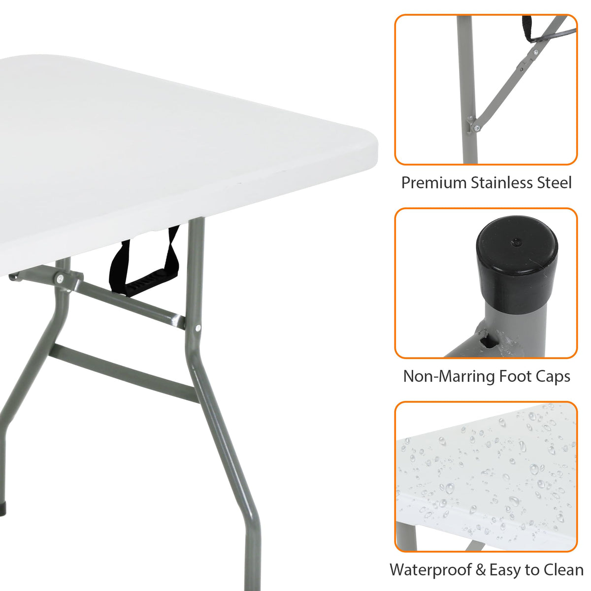 Portable Folding Table 6 FT Long with Handle White A54290