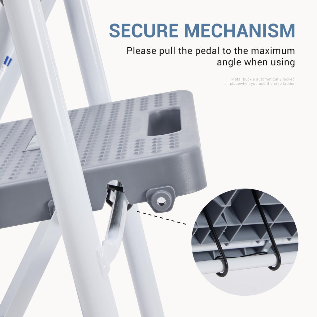 3 Step Ladder with Anti-Slip Pedal and Handrail, 800lbs, Grey U89400