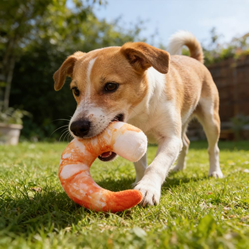 Shrimp Shape Squeaky Plush Dog Toy F9462