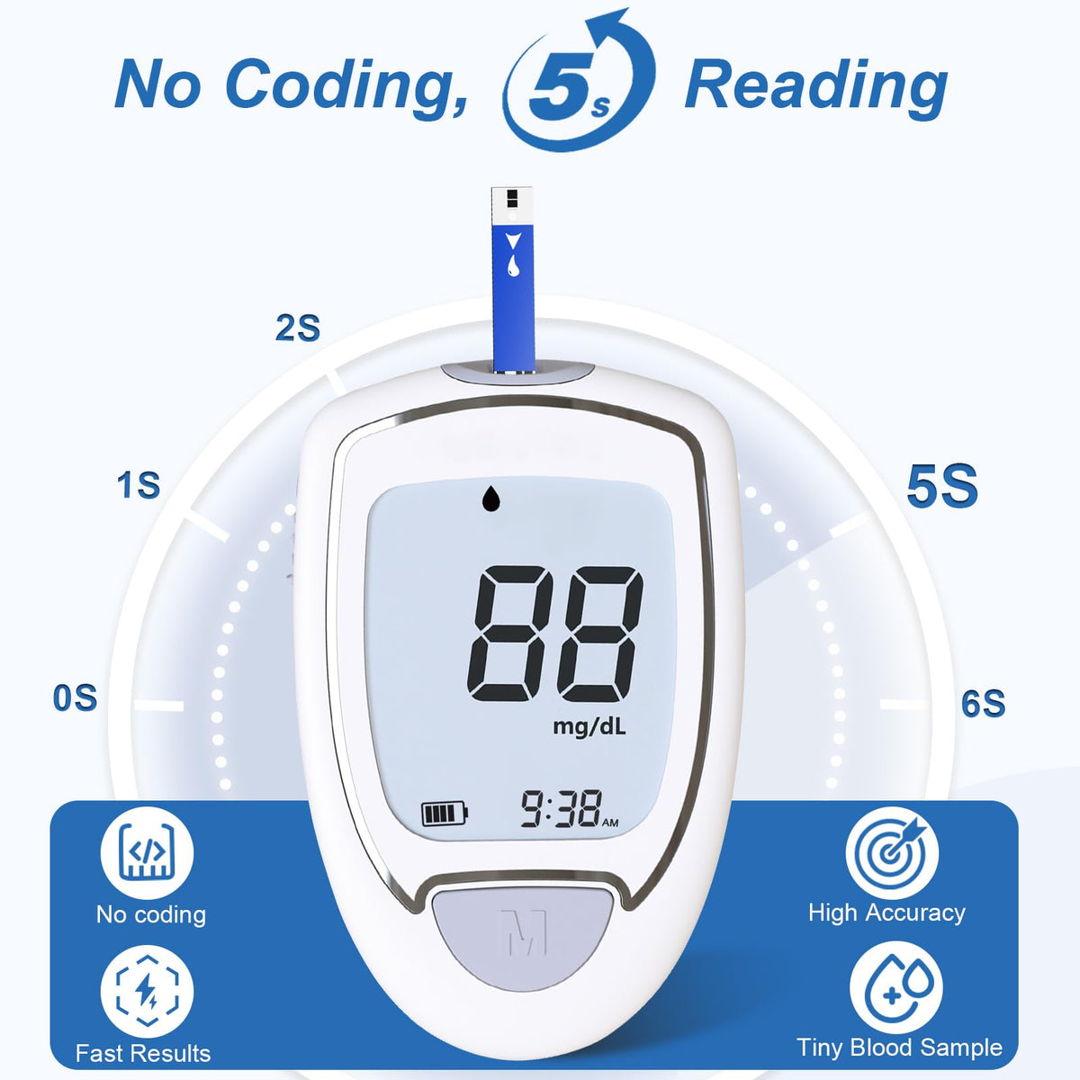 Blood Glucose Monitor Kit with 50 Test Strips & 50 Lancets K566