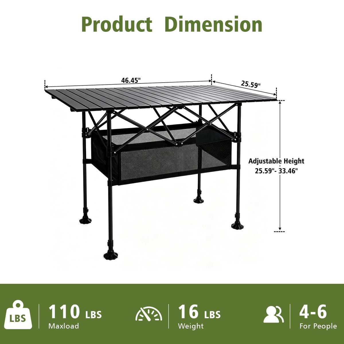 Large Folding Camping Table Adjustable Height M147