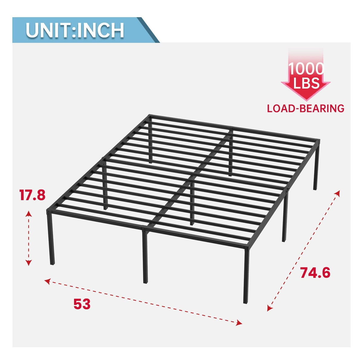 18 Inch Black Metal Full Size Platform Bed Frame with Storage Z858798