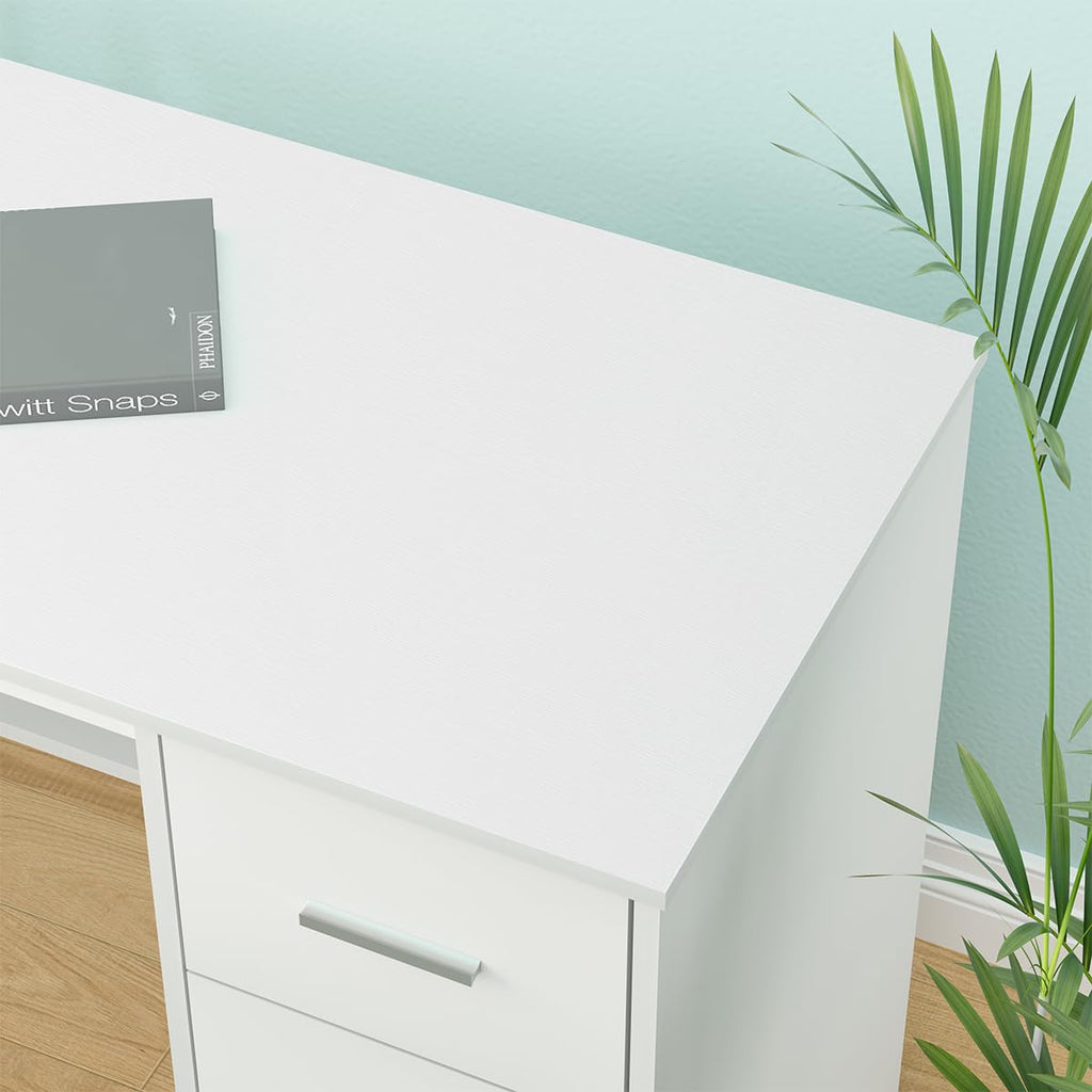 White L Shaped Desk with Drawers J1945