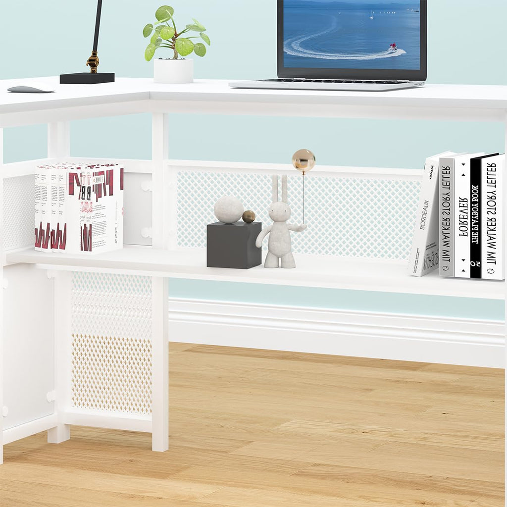 White L Shaped Desk with Drawers J1945