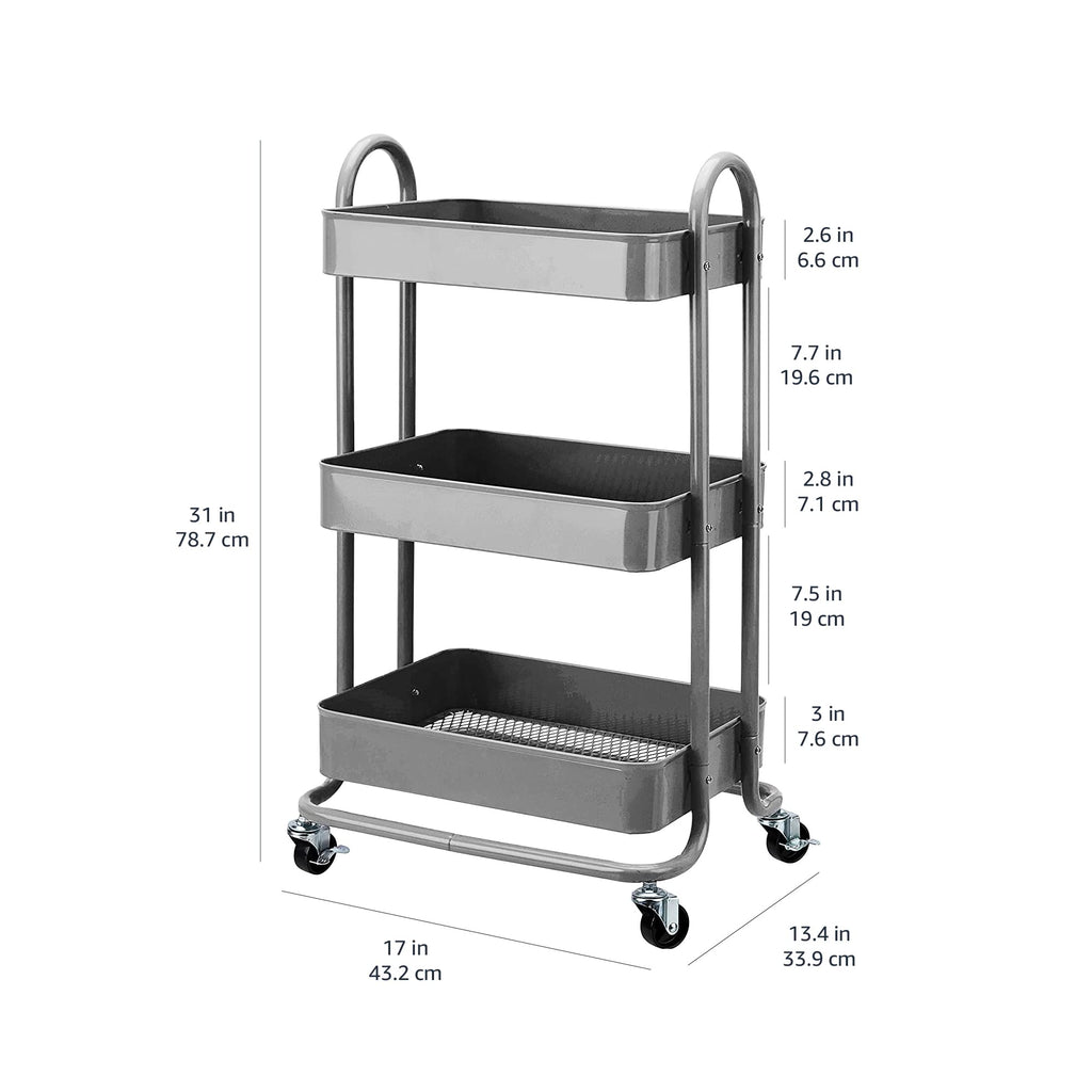 3-Tier Rolling Kitchen Cart with Lockable Wheels P15816
