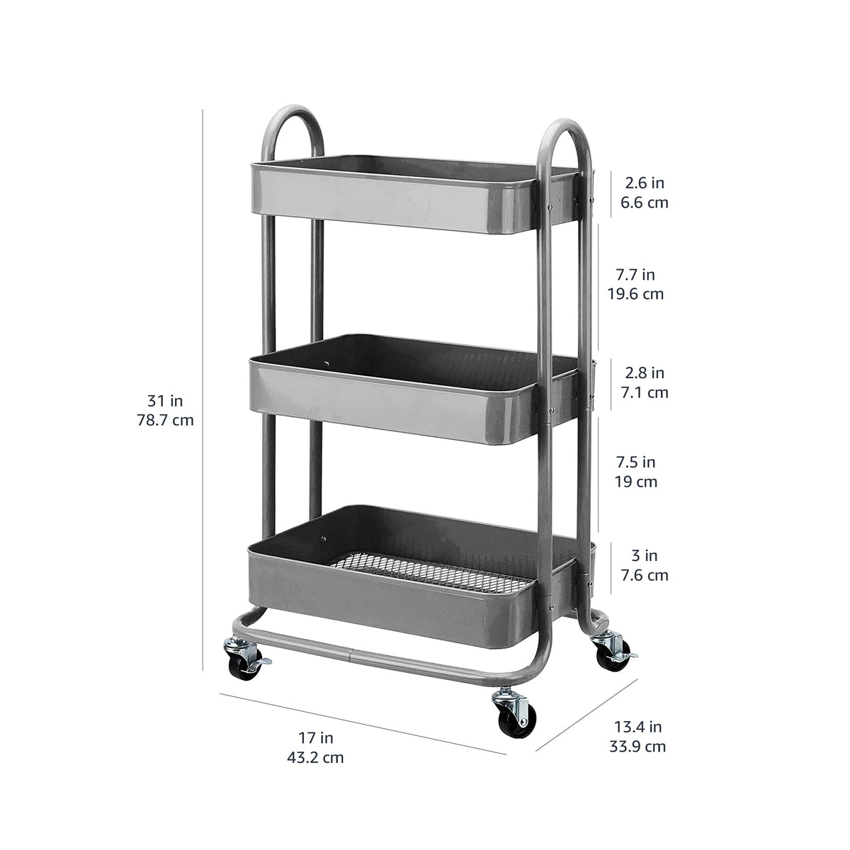 3-Tier Rolling Kitchen Cart with Lockable Wheels P15816
