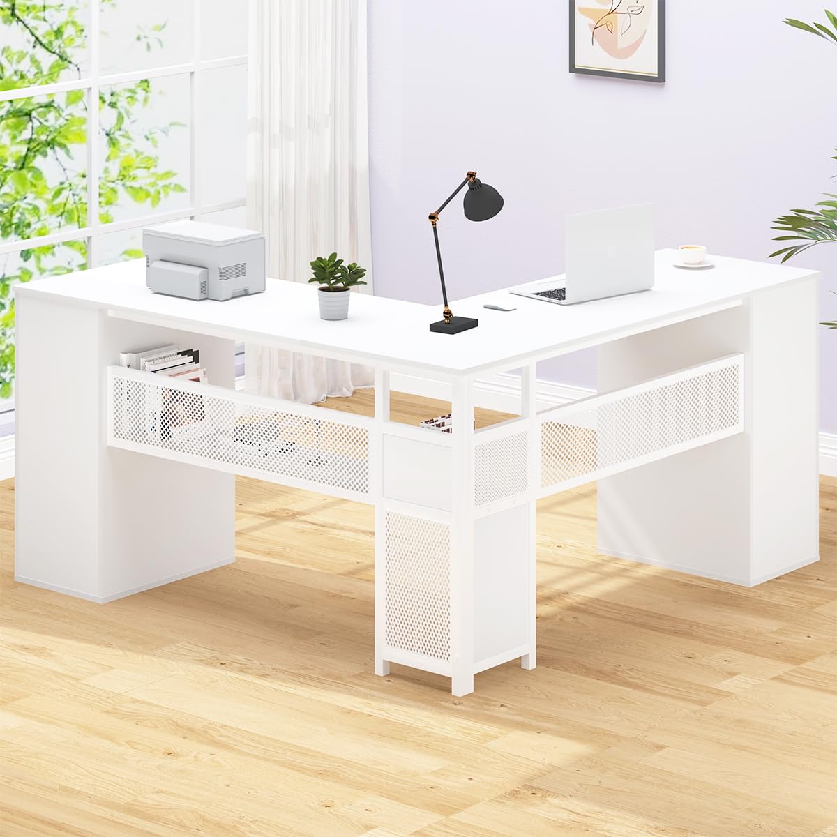 White L Shaped Desk with Drawers J1945