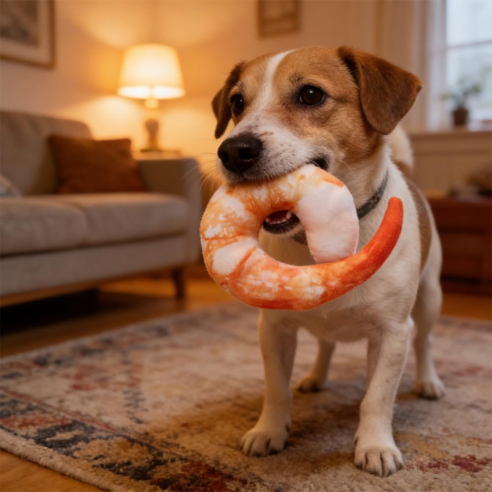 Shrimp Shape Squeaky Plush Dog Toy F9462