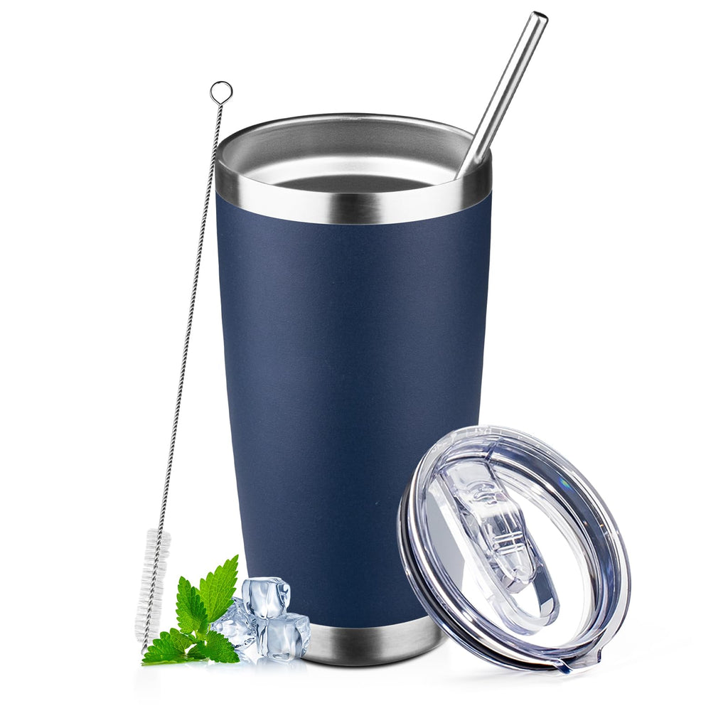 20oz Navy Blue Stainless Steel Insulated Tumbler with Lid and Straw U802