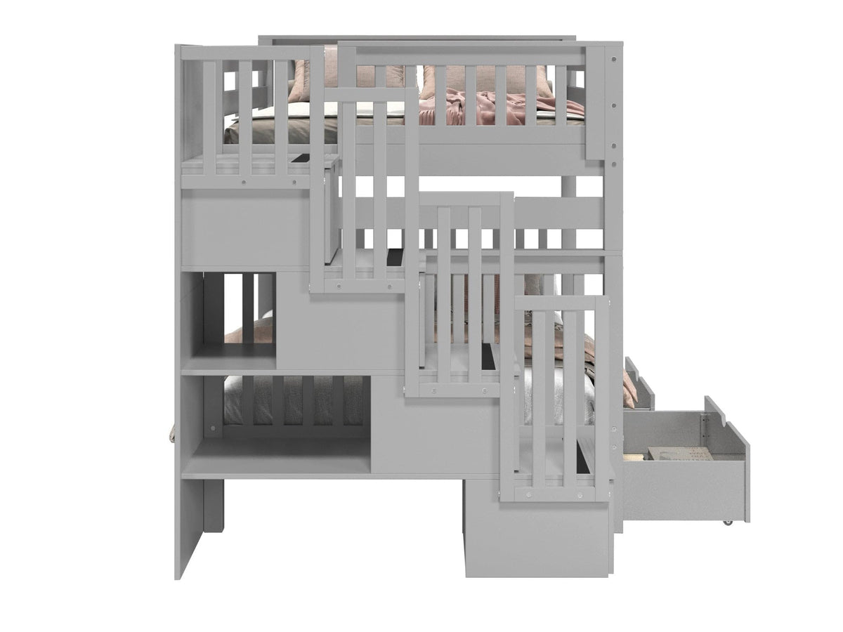 Full Over Full Gray Bunk Beds with Drawers K1657