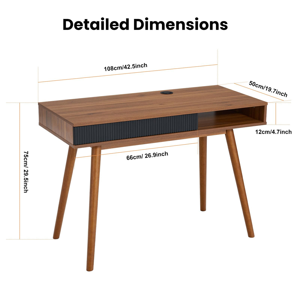 Walnut Wood Desk with Drawer Q44539