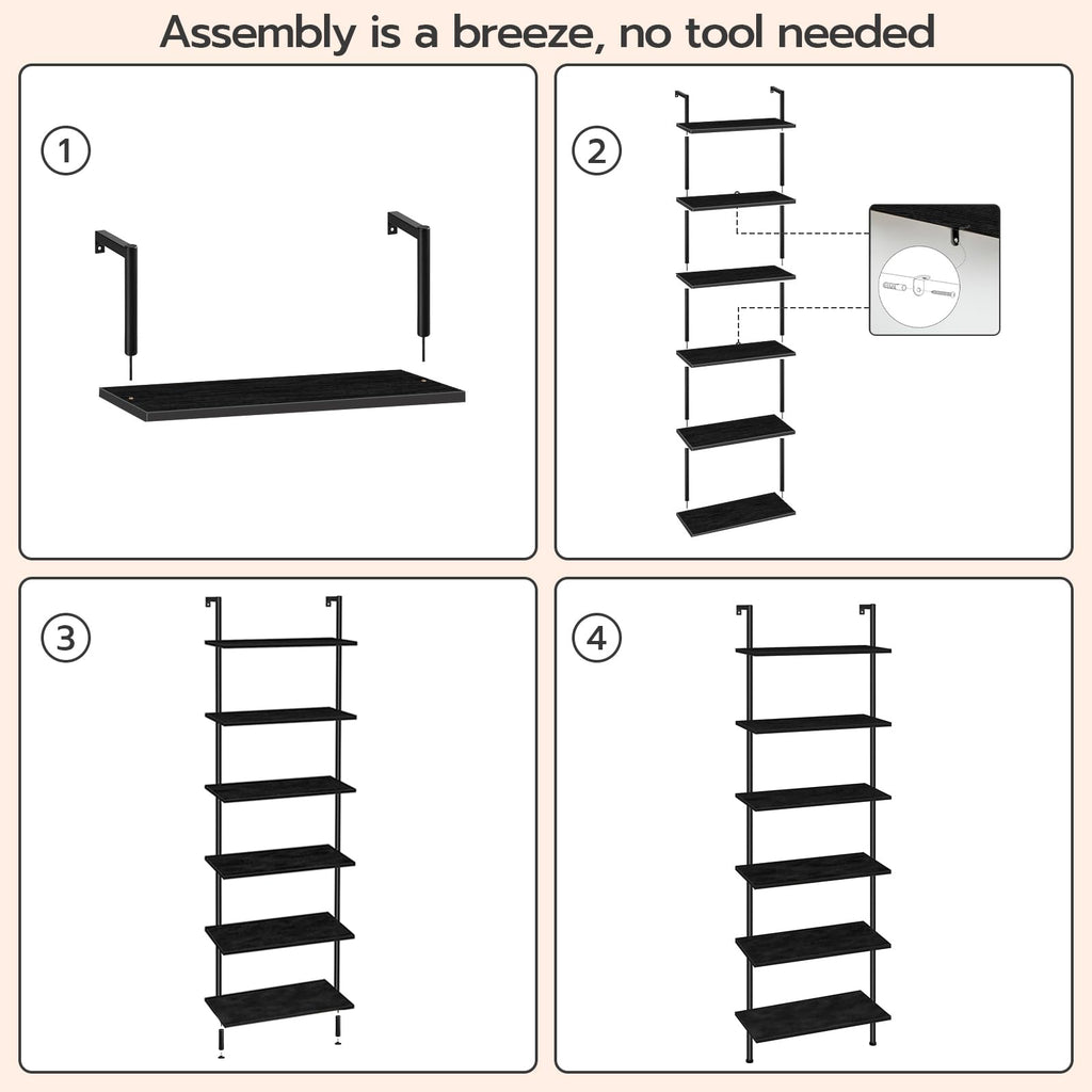 6-Tier Wall Mounted Wooden Ladder Shelf W383