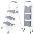 3 Step Ladder with Anti-Slip Pedal and Handrail, 800lbs, Grey U89400