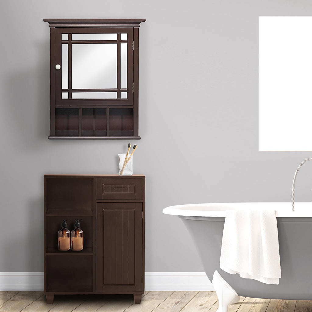 Espresso Wooden Over the Toilet Bathroom Medicine Cabinet with Mirror D4945