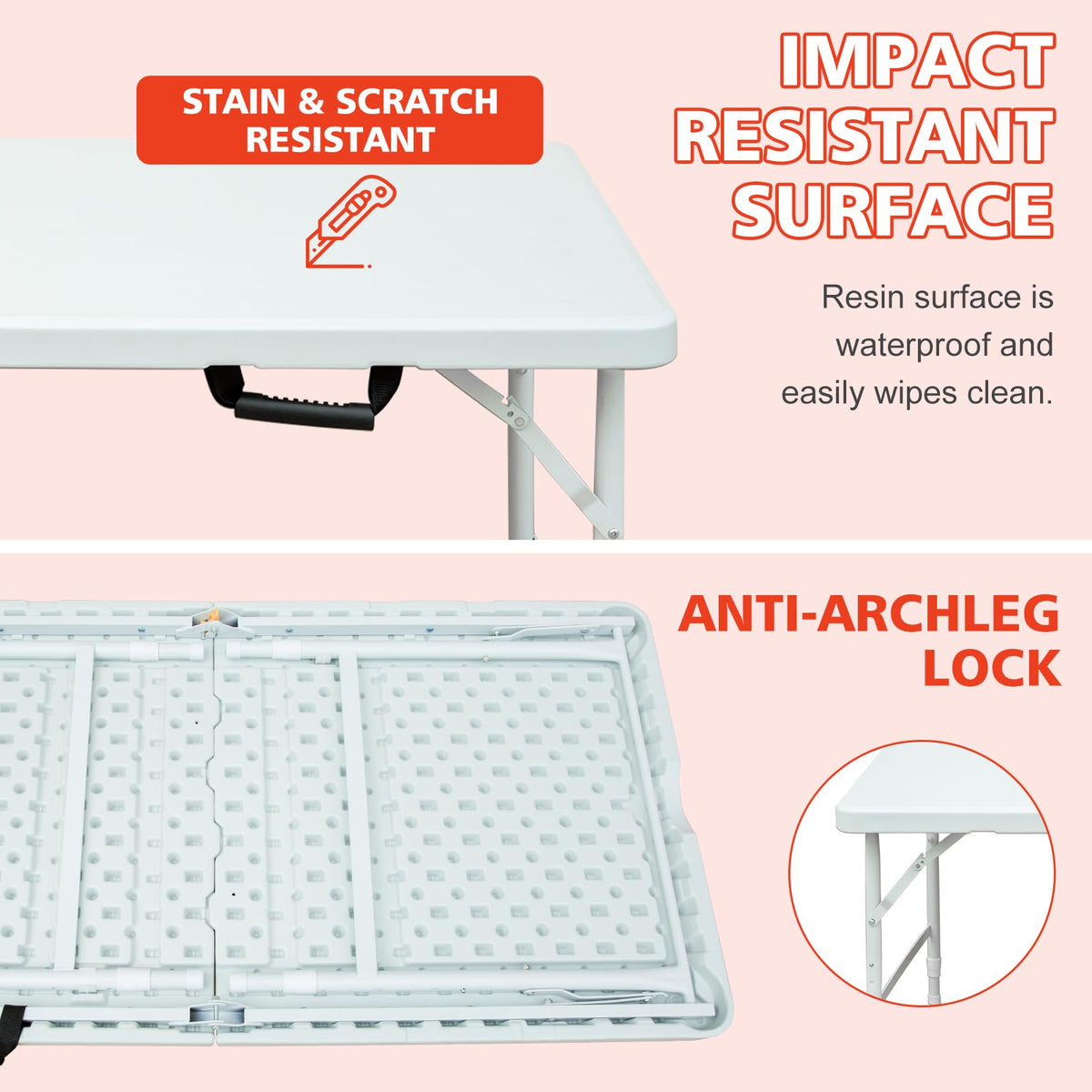 4Ft Portable Folding Table White A154