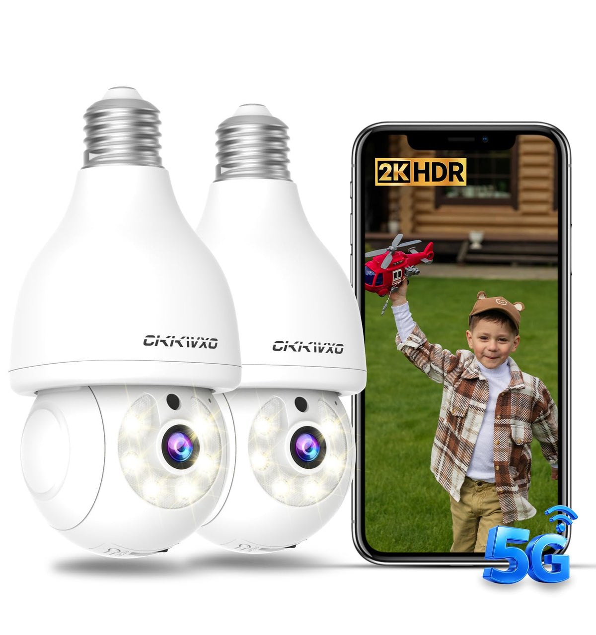 2K Light Bulb Security Camera, 5G/2.4G WiFi, 2 Pack B45473
