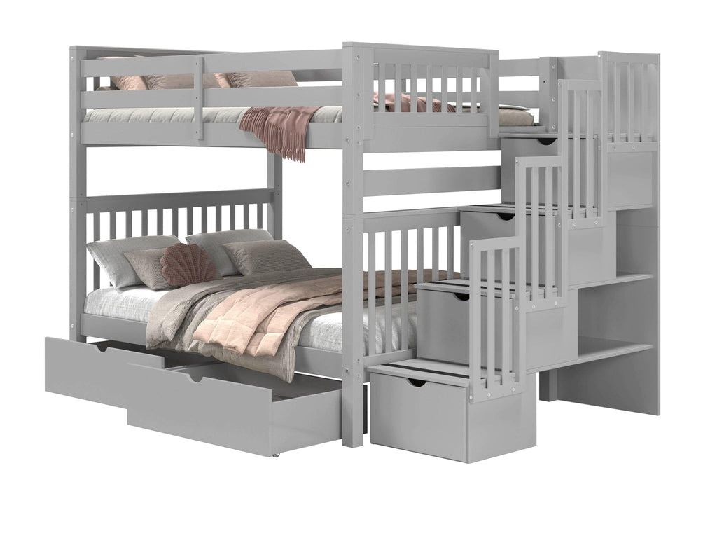 Full Over Full Gray Bunk Beds with Drawers K1657