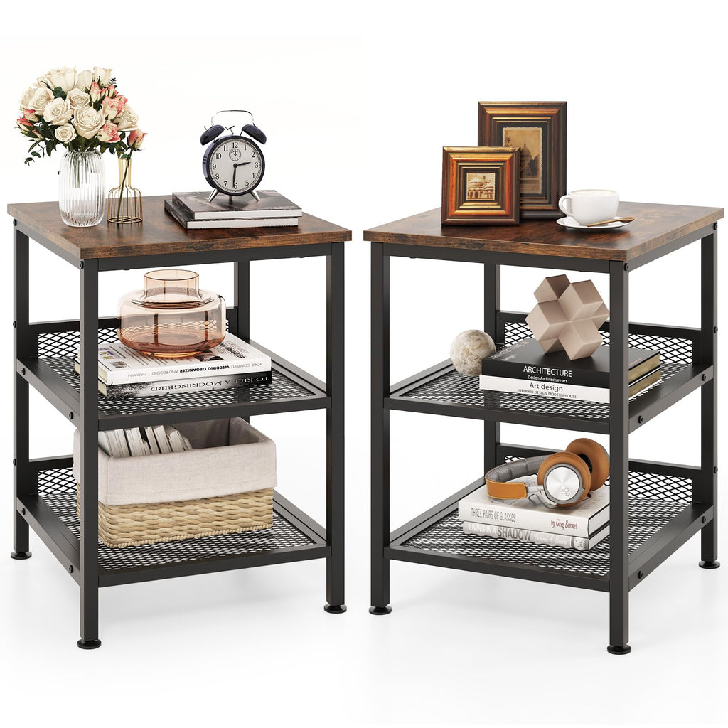 3-Tier End Table Set of 2 with Mesh Storage Shelves O825836