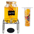 2 Gallon Glass Drink Dispenser with Stand and Bamboo Lid E588431