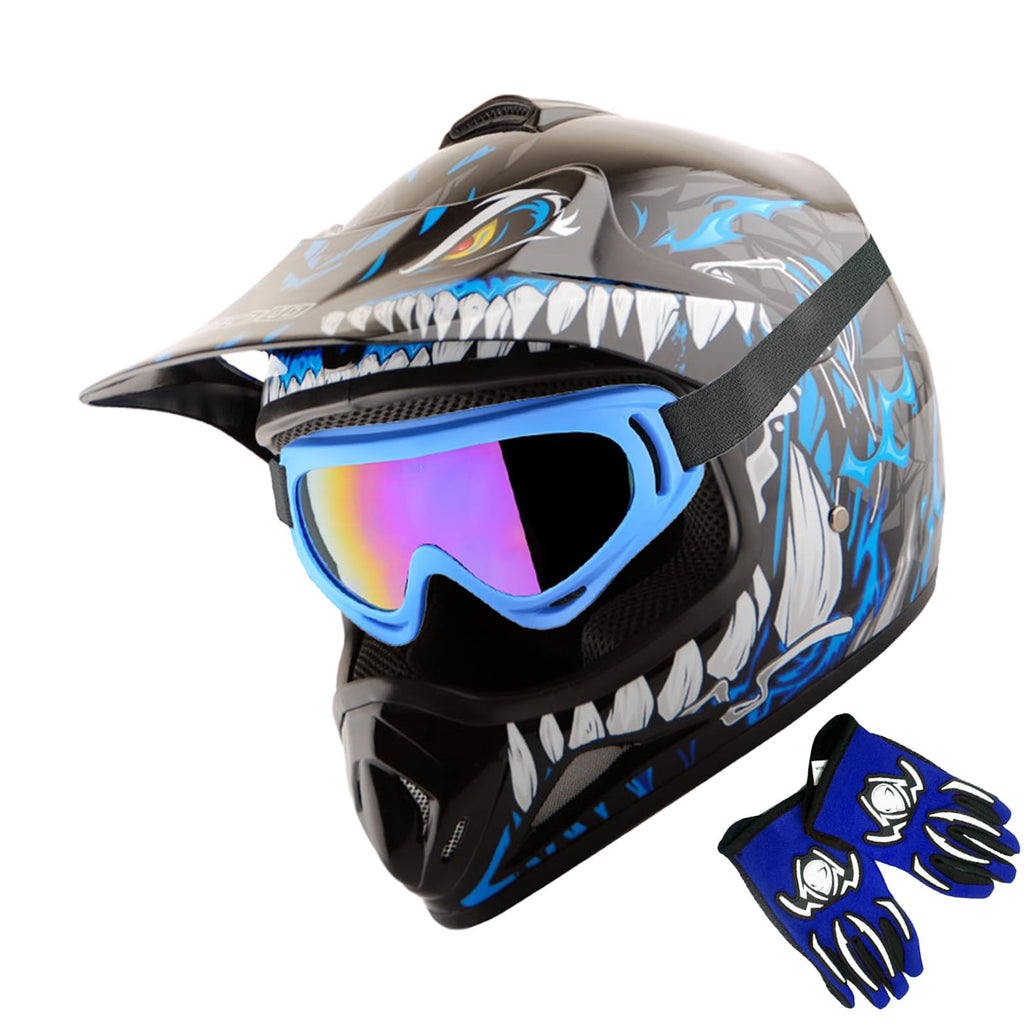 Kids Motocross Helmet with Goggles and Gloves Y598