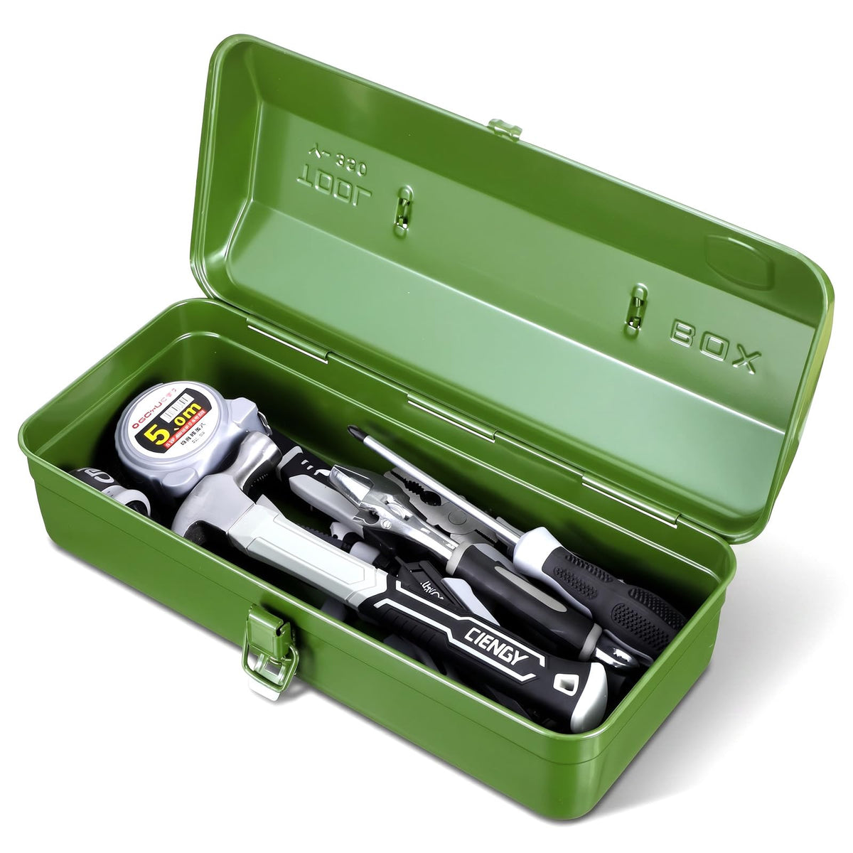 15-Inch Green Metal Storage Box with Lock Y1332
