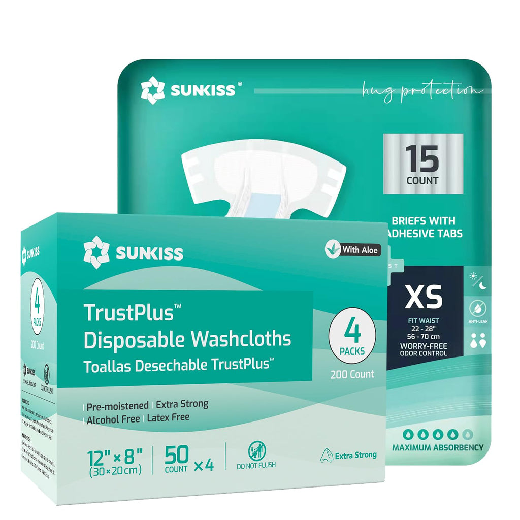 Adult Diapers XSmall 15 Count & Wet Wipes 8" x 12" 200 Count Bundle U319341