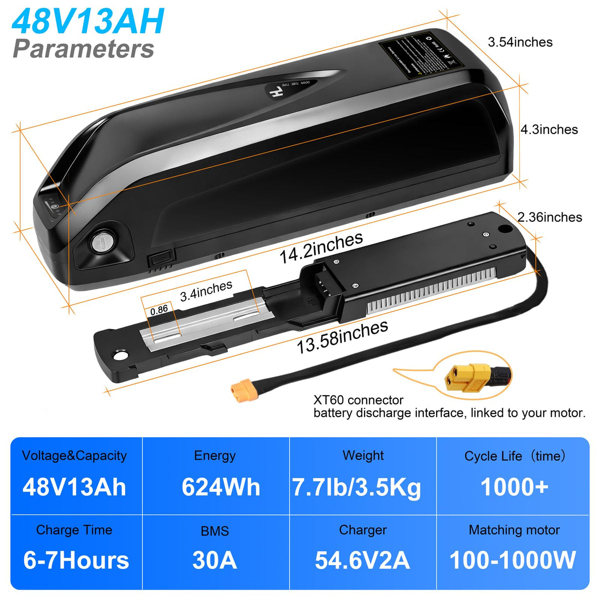 48V 13Ah Lithium Ebike Battery with 30A BMS E999460