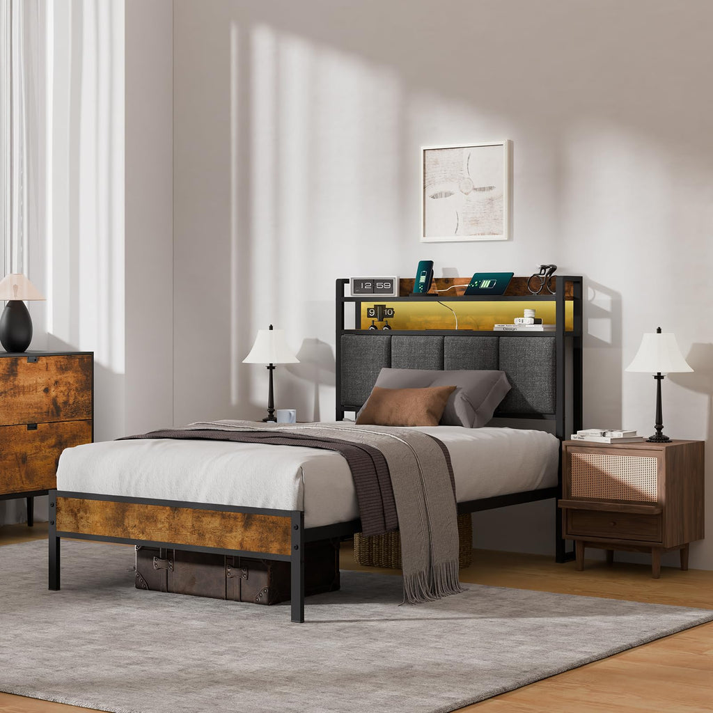 Twin Bed Frame with Upholstered Headboard P3400