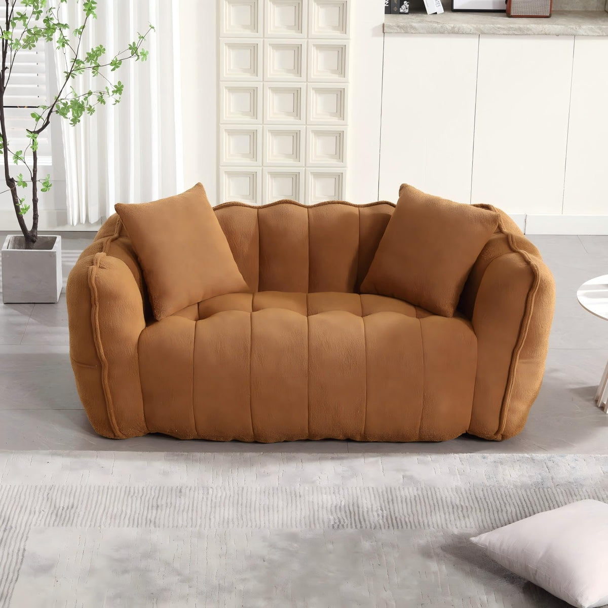 66" Yellow Chenille Memory Foam Bean Bag Chair with 2 Pillows Y681
