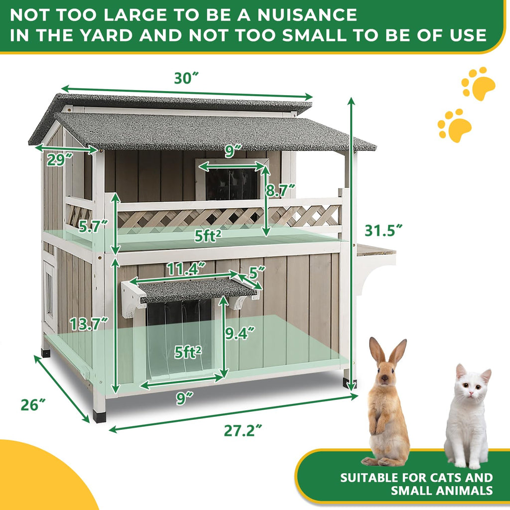 Weatherproof 2-Story Outdoor Cat House with Balcony E718