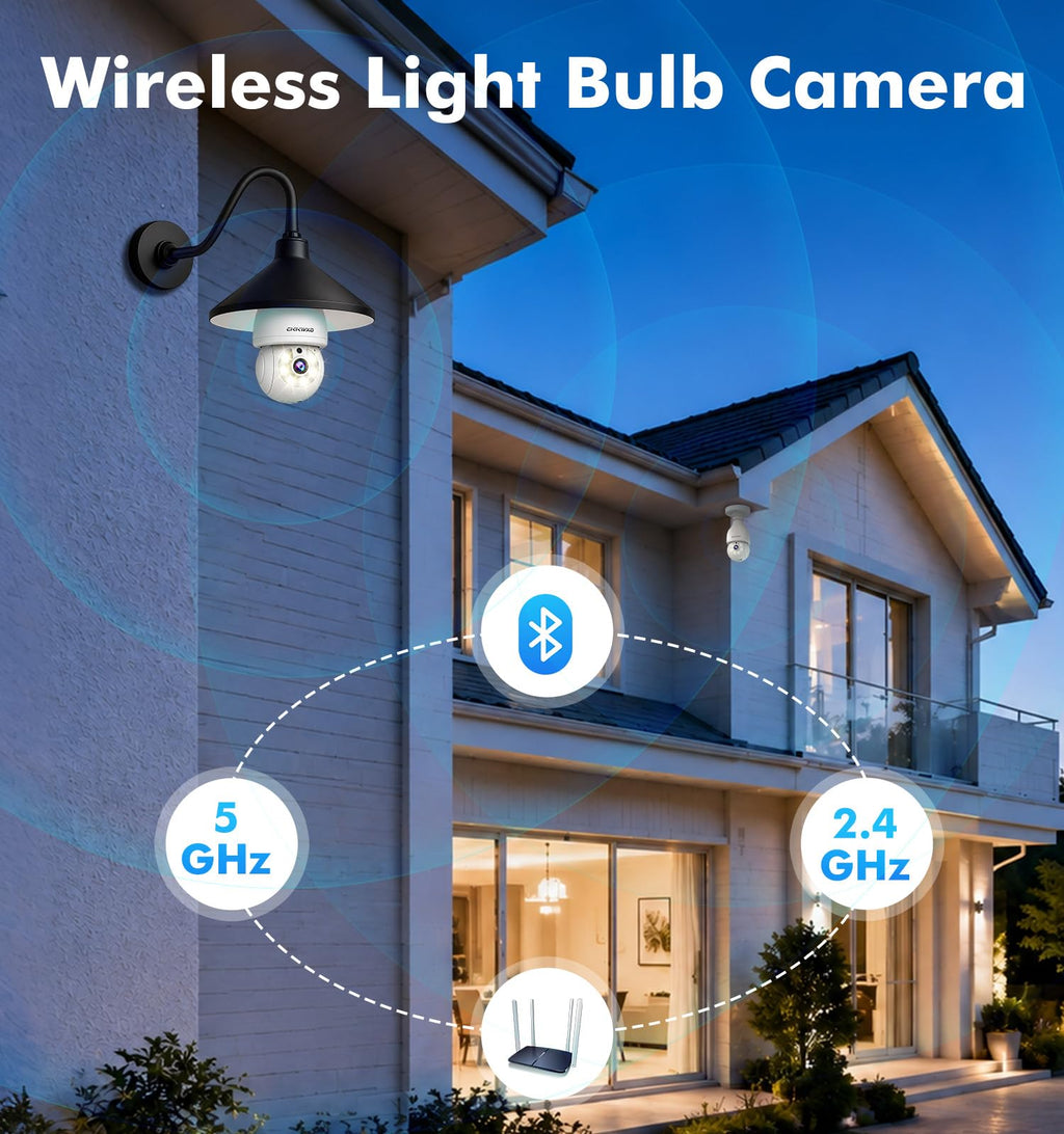 2K Light Bulb Security Camera, 5G/2.4G WiFi, 2 Pack B45473