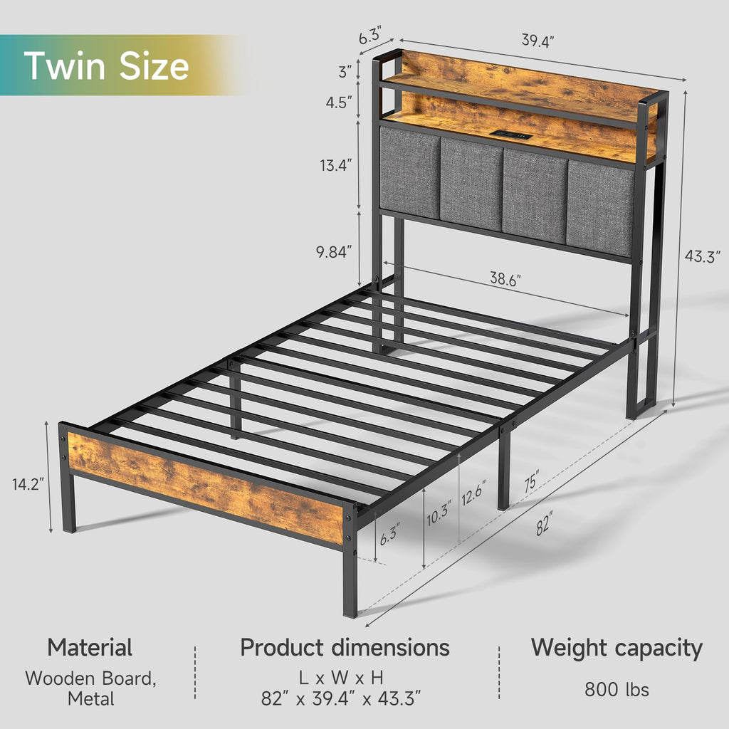 Twin Bed Frame with Upholstered Headboard P3400
