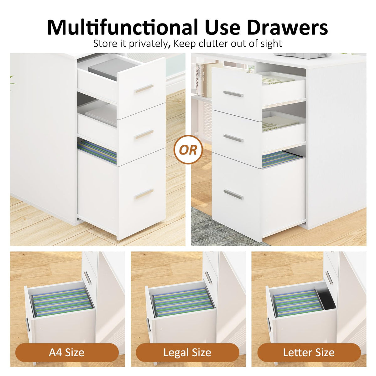 White L Shaped Desk with Drawers J1945