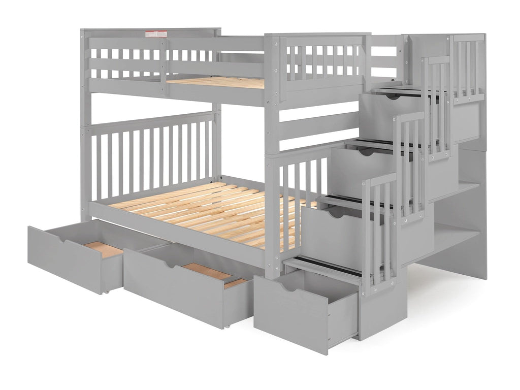 Full Over Full Gray Bunk Beds with Drawers K1657