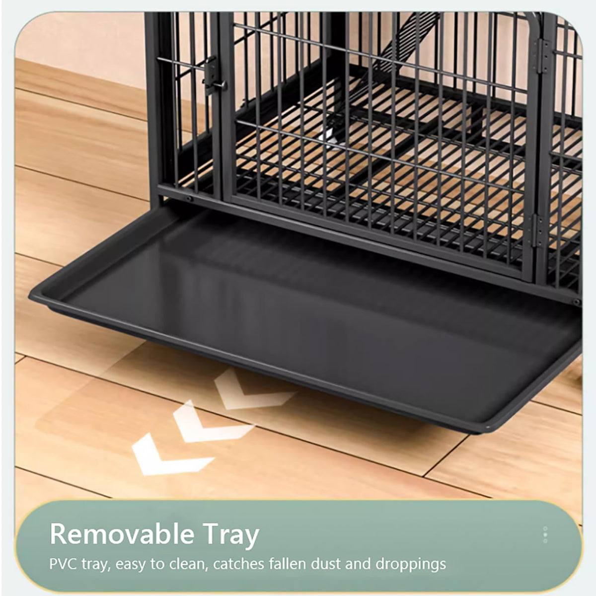 Black Metal Cat Cage with Locking Wheels U2419