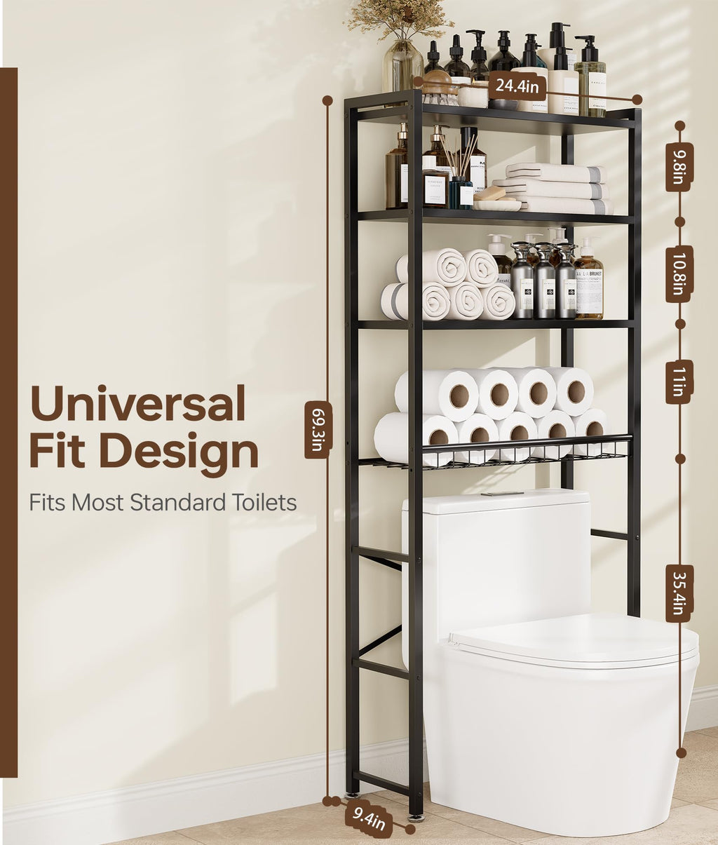Brown 4-Tier Over-the-Toilet Storage Rack S583