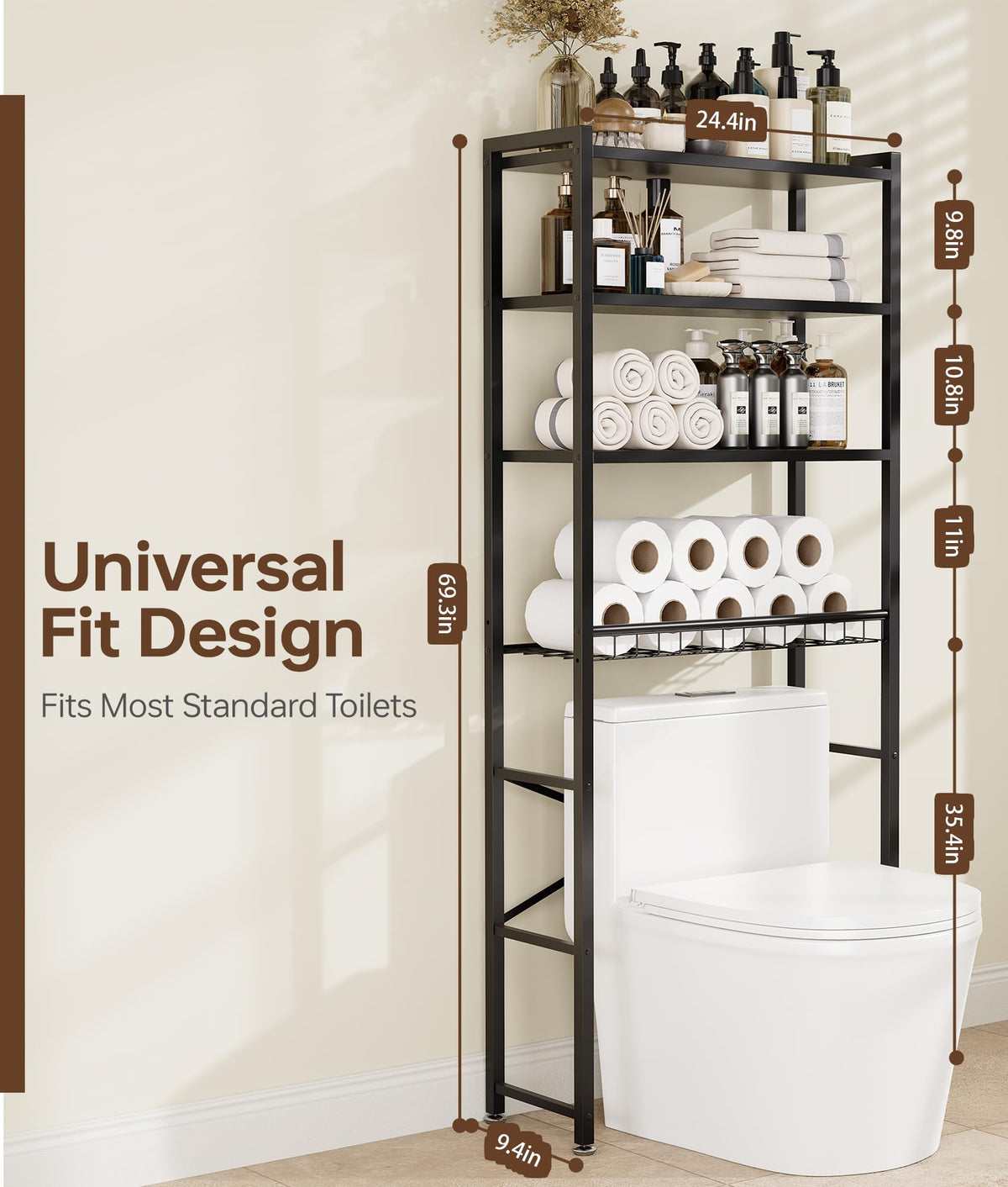Brown 4-Tier Over-the-Toilet Storage Rack S583