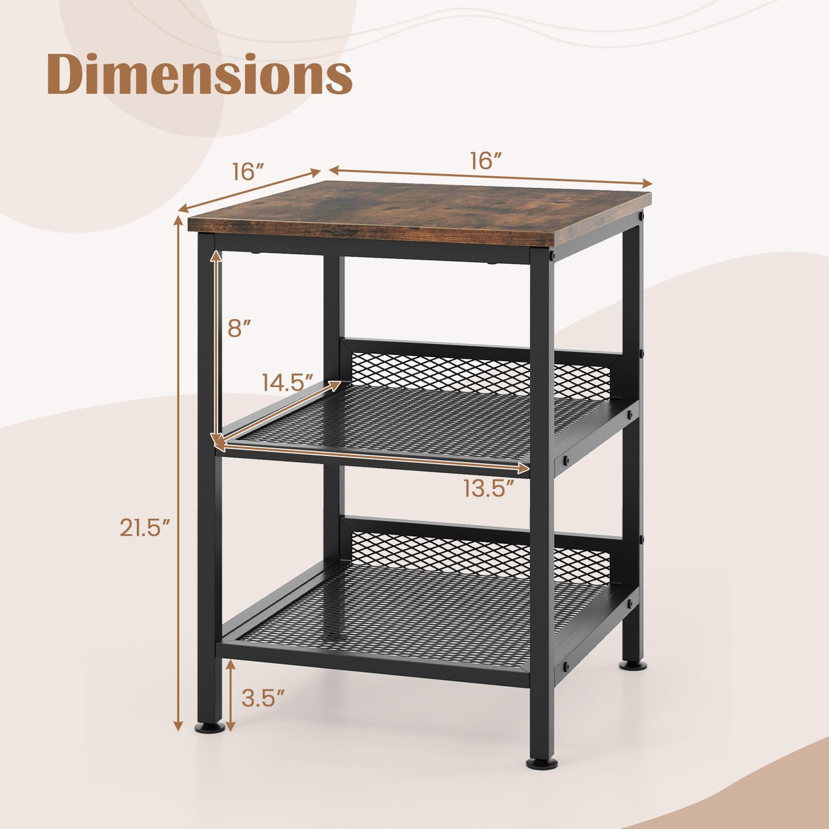 3-Tier End Table Set of 2 with Mesh Storage Shelves O825836