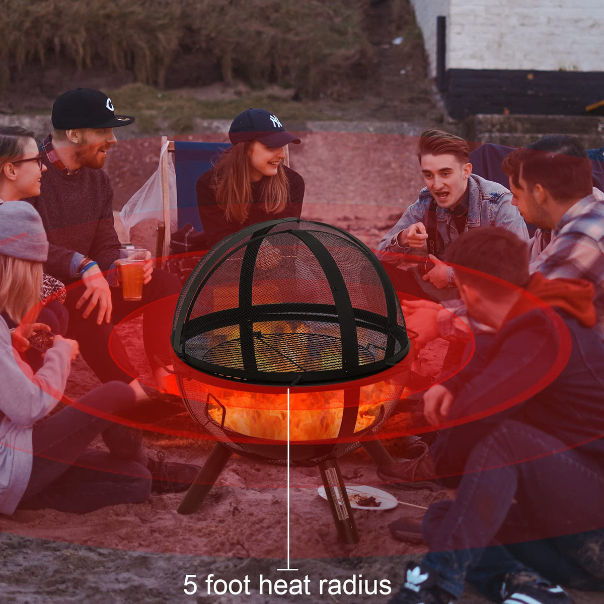 Black Round Fire Pit with BBQ Grill N523