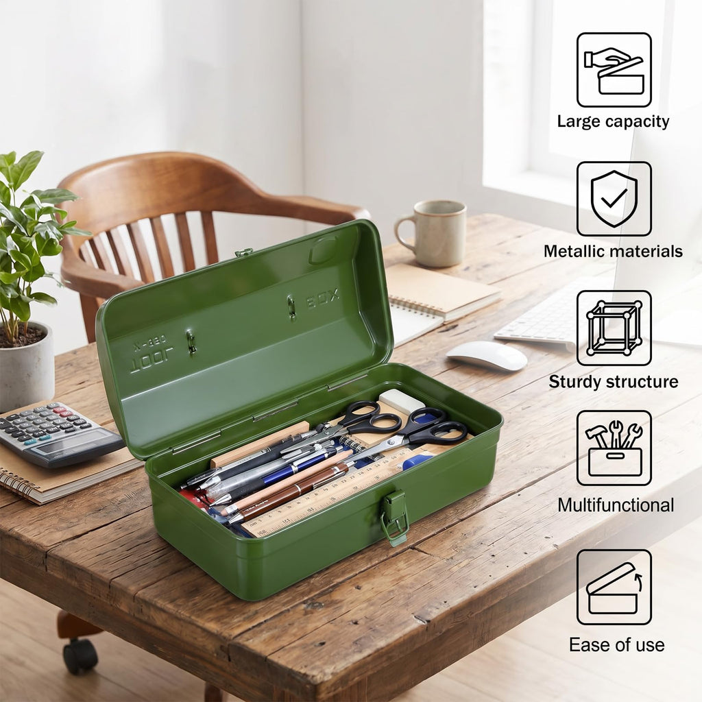 15-Inch Green Metal Storage Box with Lock Y1332