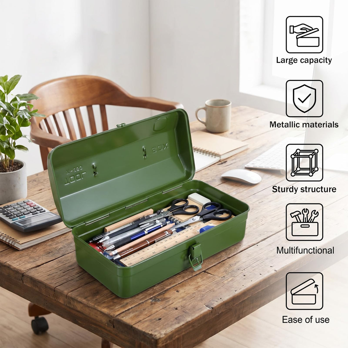 15-Inch Green Metal Storage Box with Lock Y1332