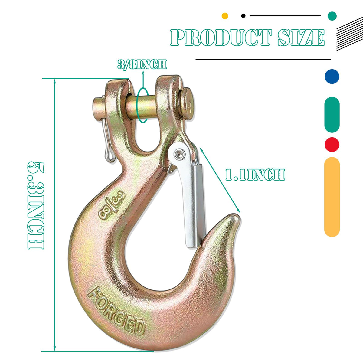 3/8" Clevis Slip Hooks with Safety Latch, 4PCS Heavy Duty I685
